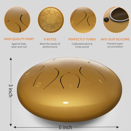 Outdoor 6-Inch 8-Note Steel Tongue Chakra Rain Drum with Bag, Book, and Mallets - Perfect Adult Gift