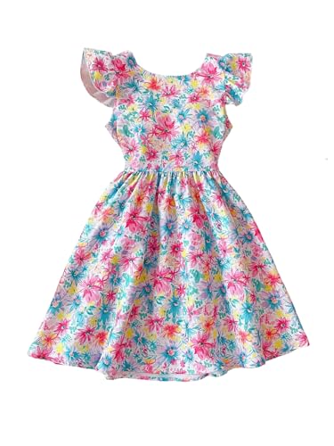 Girl's Boho Floral Dress Cute Ruffle Cap Sleeve A Line Flowy Short Dresses2