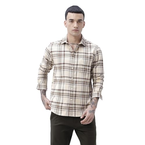 Image of BASICS 100% Cotton Checked Shirt for Men | Slim Fit | Everyday Smart Casual Wear | Full Sleeve