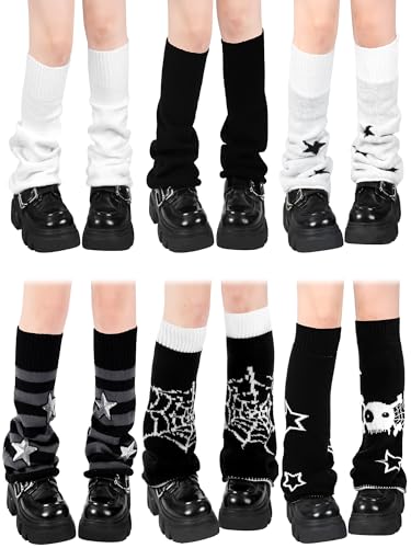 Geyoga 6 Pairs Y2k Accessories Harajuku Winter Leg Warmers Girls Gyaru Japan Kawaii Leg Warmers Goth Lolita Knit Boot Socks
