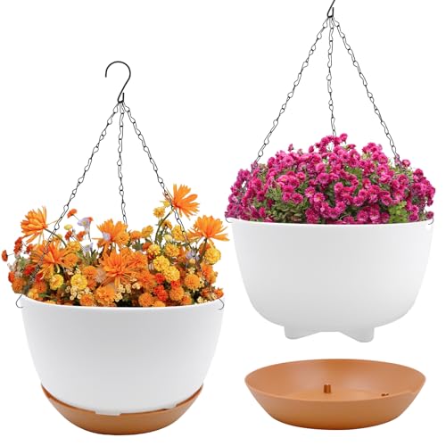 Fahibin 2 Piezas Maceta Colgante de Plástico, 21cm Macetas Colgantes Exterior Interior, Macetas de Autorriego Cesta Colgante para Casa, Jardín, Balcón (Blanco)