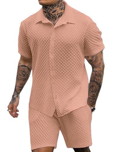 Image of Zilcon Men's 2 Piece Outfit Casual Short Sleeve Button Down Shirt Beach Summer Loose Pant Sets