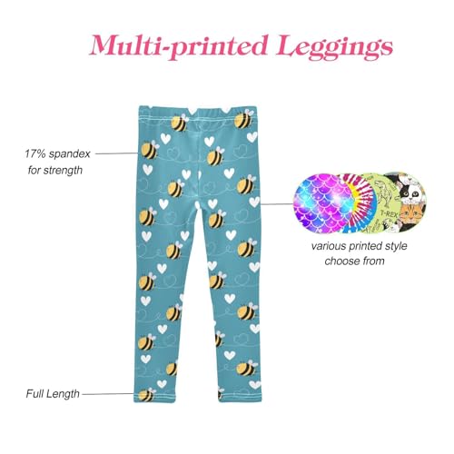 CaTaKu Girls Leggings Cartoon Bees Heart Leggings for Girls Kids Athletic Workout Yoga Pants Size 4-10T4