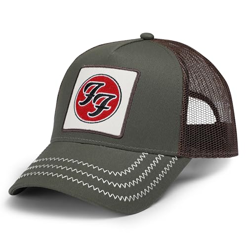 Photo de Amplified Casquette de baseball Trucker avec fermeture snapback réglable, respirante, Foo Fighters - Olive-Braun, taille unique