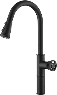 IUYJVR Mélangeur de Cuisine, Robinet d'évier de Cuisine en Laiton à poignée Unique de Style Steampunk Vintage, robinets avec pulvérisateur à Tirette, Deux Modes de pulvérisation Mitigeur de Cuisine