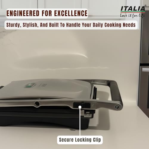 Image of ITALIA 2000W High-Performance Grill Maker | Rapid Heating, Non-Stick Plates, Stainless Steel Body, Safety Lights, Cool-Touch Handle, Multi-Purpose Sandwich & BBQ Griller | 1 Year Warranty