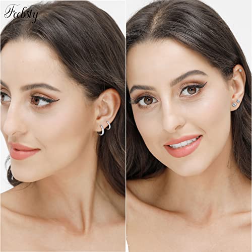 Small Sterling Silver Stud Earrings Set Tiny Cartilage Huggie Hoop Earrings Cubic Zirconia Cuff Earrings Silver Hoop Earrings for Women Men3