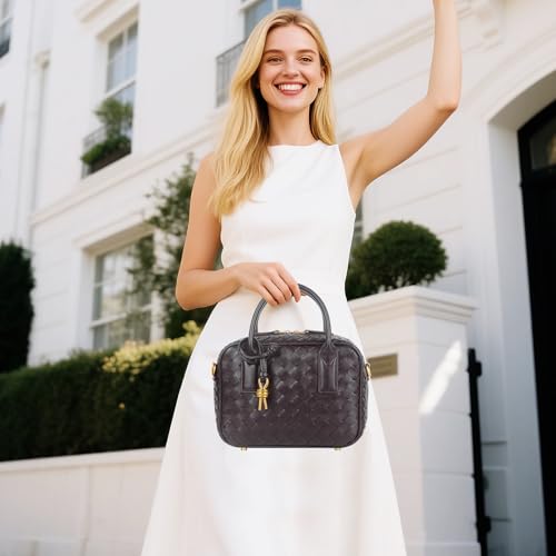 Women's Handmade Woven Top-handle Bag Fashion Leather Shoulder Handbag Crossbody Purse Woven Purse for Women3