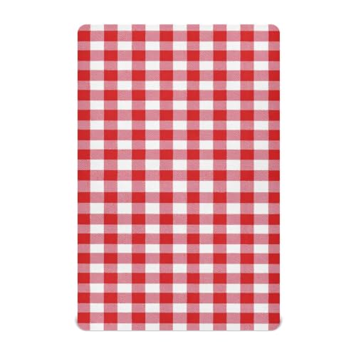 Image of Red White Gingham Plaid Crib Sheets Soft Breathable Fitted Baby Crib Sheets Mattress Cover for Girls Boys, 52 inch x 28 inch x 9 inch