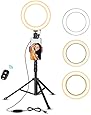UBeesize Selfie Ring Light with Tripod Stand & Cell Phone Holder for Live Stream/Makeup, Mini Led Camera Ringlight for YouTube Videos/Photography(Black)