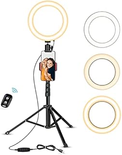 UBeesize Selfie Ring Light with Tripod Stand & Cell Phone Holder for Live Stream/Makeup, Mini Led Camera Ringlight for YouTube Videos/Photography(Black)