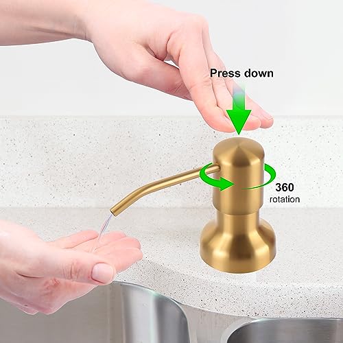 Image of Soap Dispenser for Kitchen Sink, Sink Soap Dispenser with Longer Threaded Shaft Shank, 47 inch Extension Tube Connects Directly to Dish Soap Container, Wider Pump Head Base(Golden)