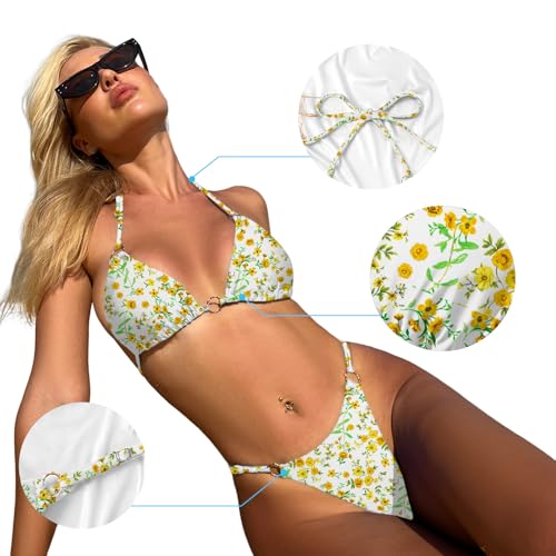 Image of MIKETAI Sexy Bikinis for Women 2 Piece Bikini Spaghetti Strap Swimsuits Solid Color Bathing Swimwear Triangle Bathing Suit