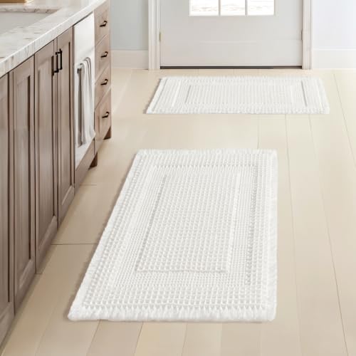 MIULEE Set of 2 Waffle Bathroom Rugs White Boho Bath Mat 17x24 in