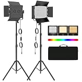 RGB Photography Video Lighting Kit, 2 Pack Bi-Color Energy-Saving LED Video Studio Lights with 2300k
