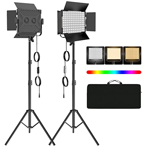 Rgb Photography Video Lighting Kit, 2 Pack Bi-Color Energy-Saving Led Video Studio Lights With 2300K~8500K Dimmable Cri 97+ For Filming Camera Photo Recording Stage Shooting Streaming Youtube Tiktok #TOP30
