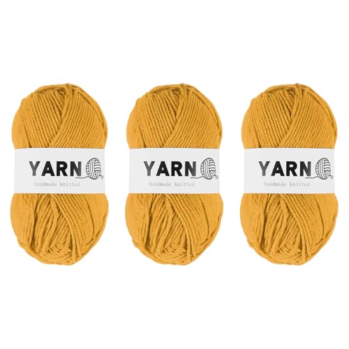 Rebower 3Pcs Dark Yellow Acrylic Yarn 400 Yard 4 Ply Soft Crochet Yarns Sport Weight Yarn,[for DIY Crocheting Knitting Craft Blankets Hats]-150g