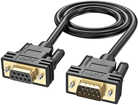JUXINICE Copper Wire Db9 Extension Serial Cable Male to Female,rs232 Serial Cable, Double Shielded with foil & Metal Braided，Gold Plated D-SUB 9 Pin Serial Cable RS485 Cable-Black 3.3FT