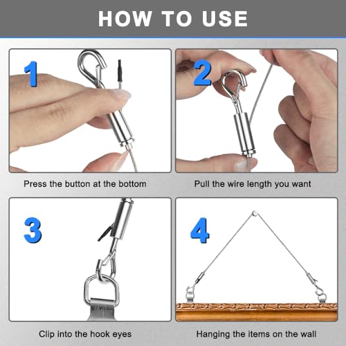 Image of Picture Hanging Wire, Anchors Lag Bolts Kit for Adjustable Heavy Curtain Mirror Hold Up to 70 lbs