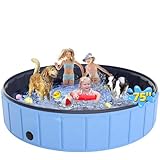Large Foldable Dog Pool 75”x16”, EPN Heavy Duty Hard PVC Collapsible Dog Pool for Large Dogs and Kids, Leakproof Non-Slip Pet Wading & Bathing Tub with Drain, for Indoor & Outdoor Use