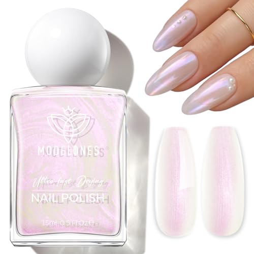 modelones Pearl Nail Polish, 15 ml Quick Dry Chrome Nail Polish Holographic Iridescent Shimmer Long Last Toe Fingernail Polish Nail Art Manicure Gift for Women Girls 0.5 Fl Oz