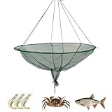 Drop Net for Pier Fishing Foldable Pier Fishing Net 39.4'' Dia. Heavy-Duty Large Fishing Net Nylon Mesh Fishing Cast Net Fishing Accessories for Minnows, Lobster, Shrimp
