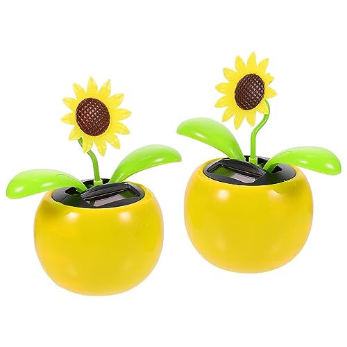 Toyvian Solar Bailando Girasol Decoración del salpicadero del coche Figura tambaleante para el interior del coche Ahorro de energía Solar Flor 11X7X7 cm