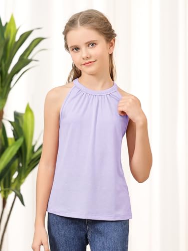 Image of GORLYA 2 Pack Girls Halter Neck Summer Sleeveless Shirt Multipacks Casual Curvy Tank Tops for 6-14Y