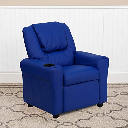 Bizchair Blue Vinyl Kids Recliner With Cup Holder And Headrest #TOP2