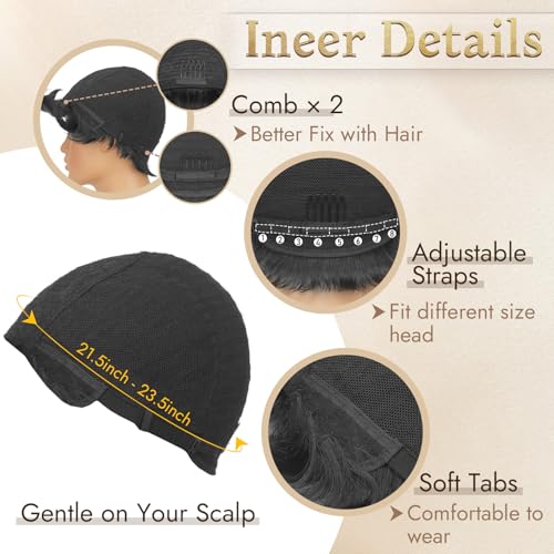 RUWISS Pixie Cut Wig Human Hair Wigs Human Hair Wig with Bangs Natural Short Black Wig Layered Wavy Different Style Short Wigs for Black Women (1B#)