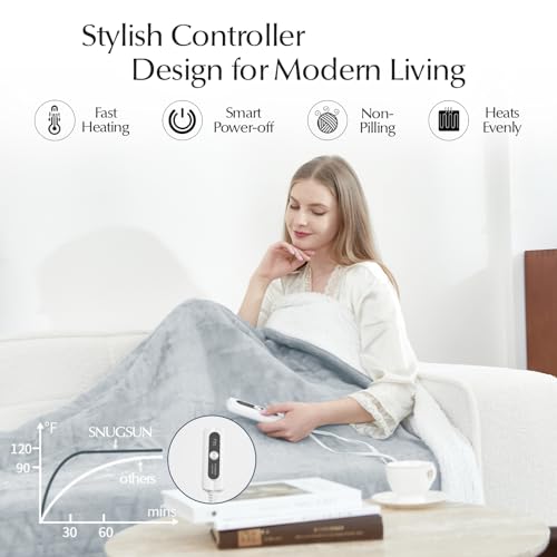 Electric Heated Blanket Twin Size, Soft and Cozy Thickened Flannel and Sherpa Electric Blanket for Bed, Automatic Safety System 6 Heating Levels & 10 Hours Auto-Off, 62"x84" Violet Grey