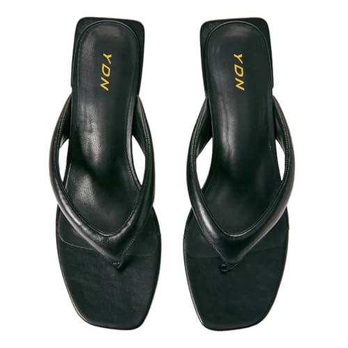 YDN Women's Comfortable Chunky Low Heel Flip Flop Sandals Open Square Toe Thong Slide Mules Indoor and Outdoor Dressy Casual Slipper Shoes Size 4-16 US4
