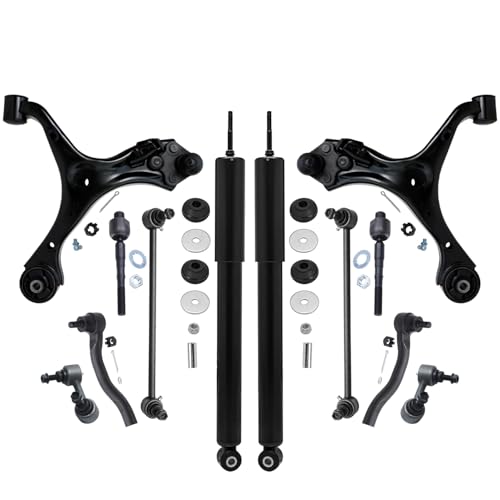 Image of Detroit Axle - 14pc Front End Suspension Kit for 2013 2014 2015 Honda Civic, Lower Control Arms w /Ball Joint Tie Rods Struts & Coil Spring Rear Shock Absorber Front and Rear Sway Bars Replacement