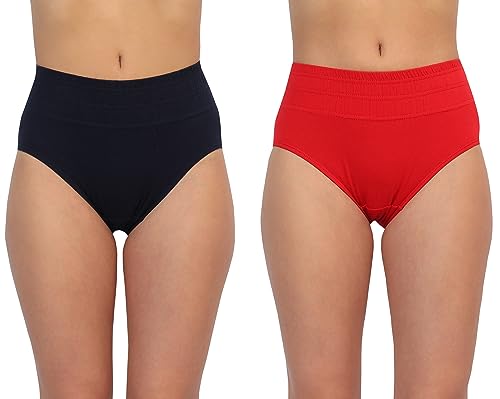 Image of GLAMORAS Women Cotton High Waist Full Coverage Broad Band Tummy Tucker Tummy Control Panty, Size L-3XL, Pack of 2 Panties
