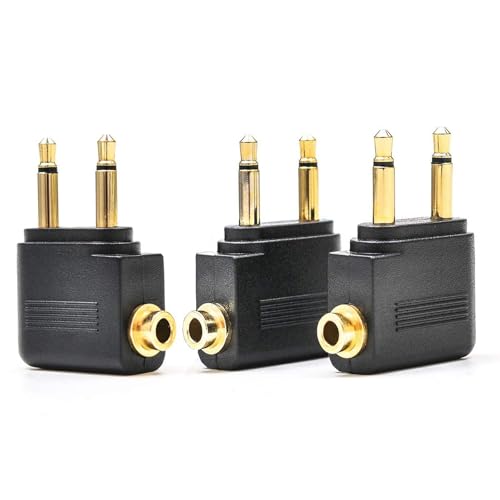 GeekerChip Avion Adaptateur[3 pièces],Aircraft Plug Adaptateur Audio Avion Adaptateur pour Prise Jack stéréo 3,5 mm Casques,Noir