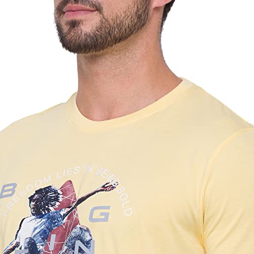 Image of Being Human Pale Yellow Regular Fit Round Neck Men's T-Shirt Clothing