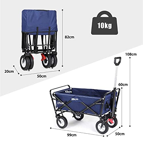 QZQJUILU Zusammenklappbarer All-Terrain-Mehrzweckwagen für den Außenbereich, robuster zusammenklappbarer Gartenwagen, Einkaufstrolley, Strandwagen mit Rädern und verstellbarem Griff – Bild 7