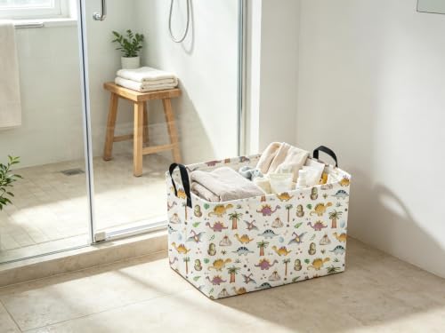 Image of Sanjiaofeng Rectangular Dinosaur Baskets,Waterproof Foldable Dinosaur Basket with Handles,Nursery Hamper,Home Organizer,Books Box,Gift Baskets(Little Cute Dinosaurs)