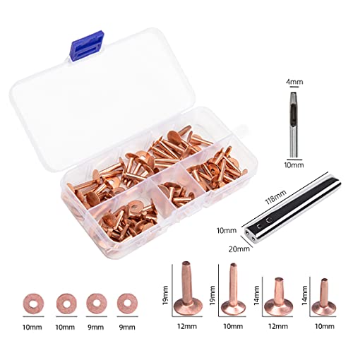 Wuta Copper Rivets And Burrs, 83Pcs, Solid Brass Rust-Proof Studs Leather Copper Rivet For Leather Pure Copper Rivet Setting Tool For Belts Wallets Collars Leather Diy Craft Supplies 4 Sizes (Copper) #TOP1