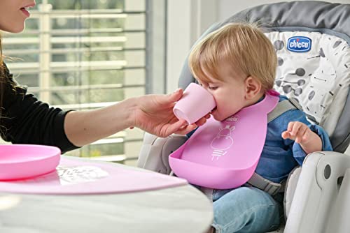 CHICCO Easy Roll Rigid Bib, Soft Silicone, Practical, Waterproof, Easy to Clean, Adjustable Collar, Wide Pocket, 6 Months, Pink - Image 3