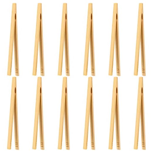 12 Piezas Pinzas de Bambú Pinzas de Madera Tostadas Pinzas de Cocina de Bambú para Cocina, Pan, Té de Frutas y Pepinillos, 7 Pulgadas