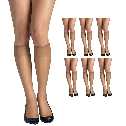 Hanes Silk Reflections Reinforced Toe Silky Sheer Knee-High Stockings, One Size (Pack of 6)