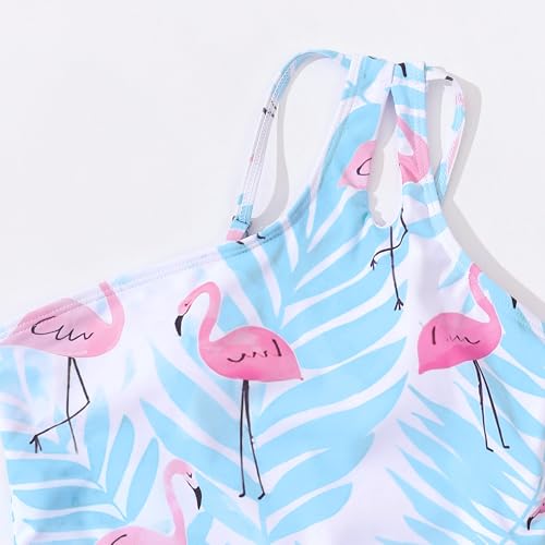 Girls One Piece Swimsuits Color Block Quick Dry Bathing Suit One Shoulder Swimwear with Adjustable Straps 7-16Y3