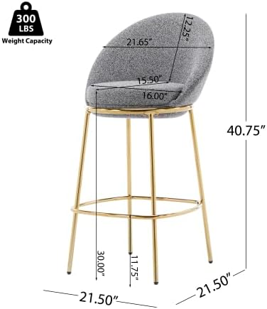 Miniatura 3 de Juego de 2 taburetes de bar tapizados de metal para encimera de cocina, sillas de comedor con marco dorado, sillas de escritorio y juegos de mesa y