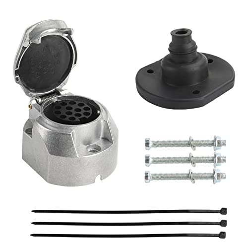 Qiping Wasserdicht Anhänger Steckdose 13 poliger Metall Steckdose mit Dichtungen, Kabelbinder, Befestigungsschrauben, Aluminiumguss