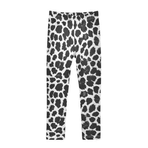 Black White Leopard Skin Print Girls Casual Leggings for Kids Printed Long Pant Bottoms Stretch and Soft