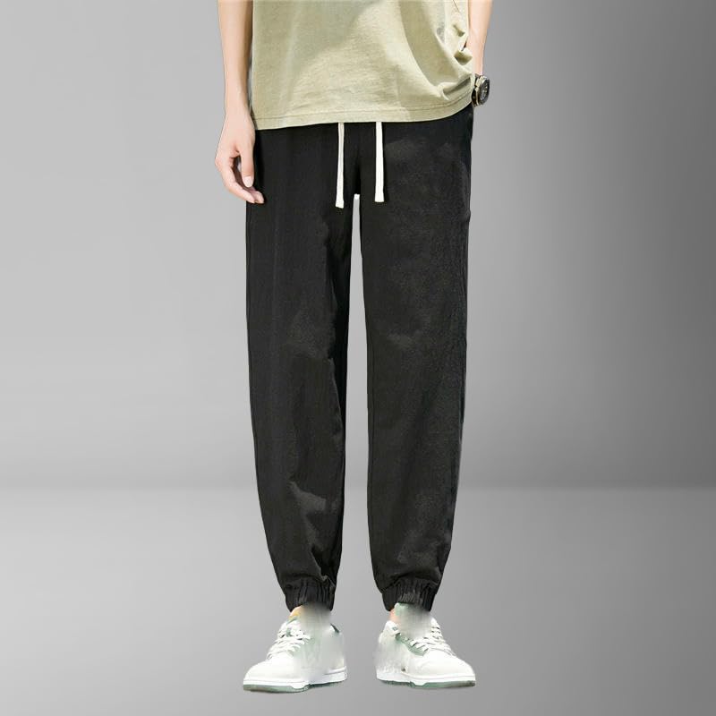 Men's Summer Thin Solid Loose Trendy Nine-Tenths Linen Jogger Casual Pants4