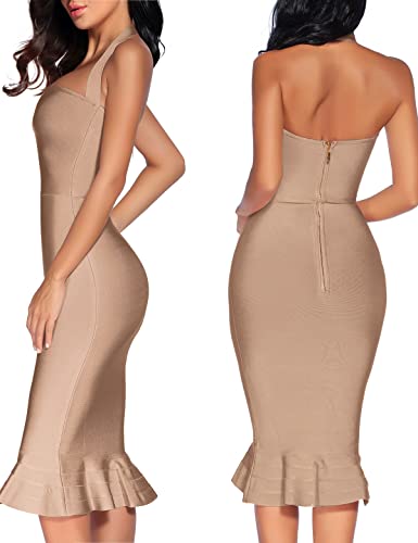 Image of houstil Women's V Neck Halter Fishtail Bandage Bodycon Dress Party