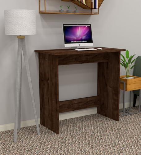 Image of Compact Study Desk, Walnut Brown Wood, 80x40x74 cm, Space-Saving Home Office Table, Modern Design, DIY Assembly
