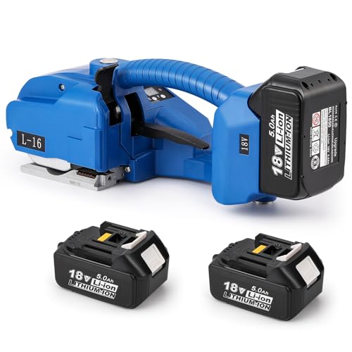 BAOSHISHAN Electric Strapping Machine 2x5000mah Battery, 2024 New Automatic Strapping Tool for 1/2-5/8in PP PET Straps Packaging Tensioner Machine for Box Pallet